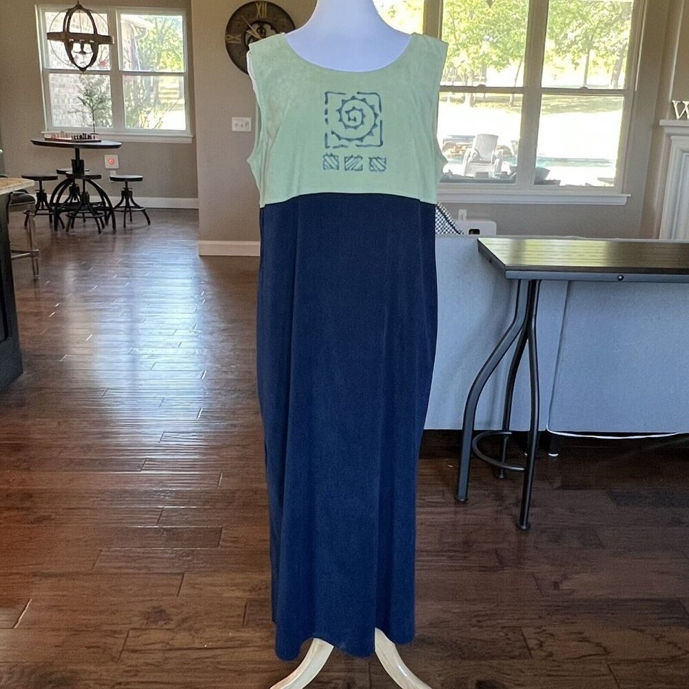Vintage Jessica Howard Woman Size 18 Dress Long Midi Maxi Blue Green Sleeveless